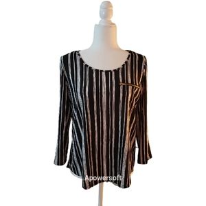 The Workshop Black and White Striped Long Sleeve Top w 3/4 Sleeves